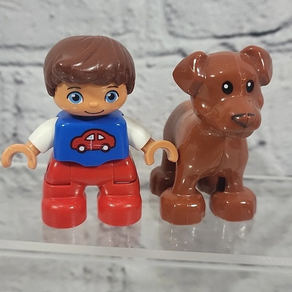 Lego‎ Duplo Figures Lot People Men Construction Worker Kid Boy With Brown Dog